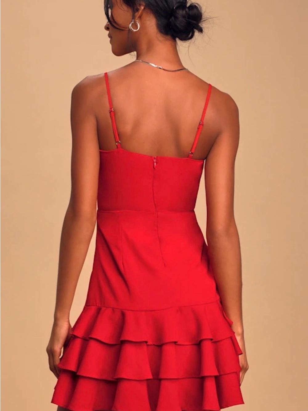 Lulu's Red Ruffle Tiered Spaghetti-Strap Mini Dress